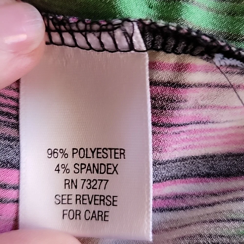 DANA BUCHMAN Cap Sleeve Gathered V Neck Front Dress Pink Green Black Sz M